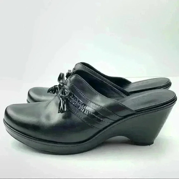 Ecco mules size 38 7-7.5 black leather bow - Picture 4 of 13
